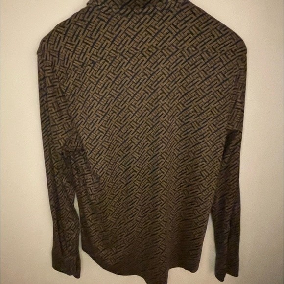 Murano Liquid Luxury Slim Fit Geometric Button Up Navy Blue Brown size M - Picture 4 of 13